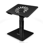 Black adjustable laptop stand on a white background