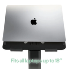 Laptop on a stand with an Apple logo on a white background